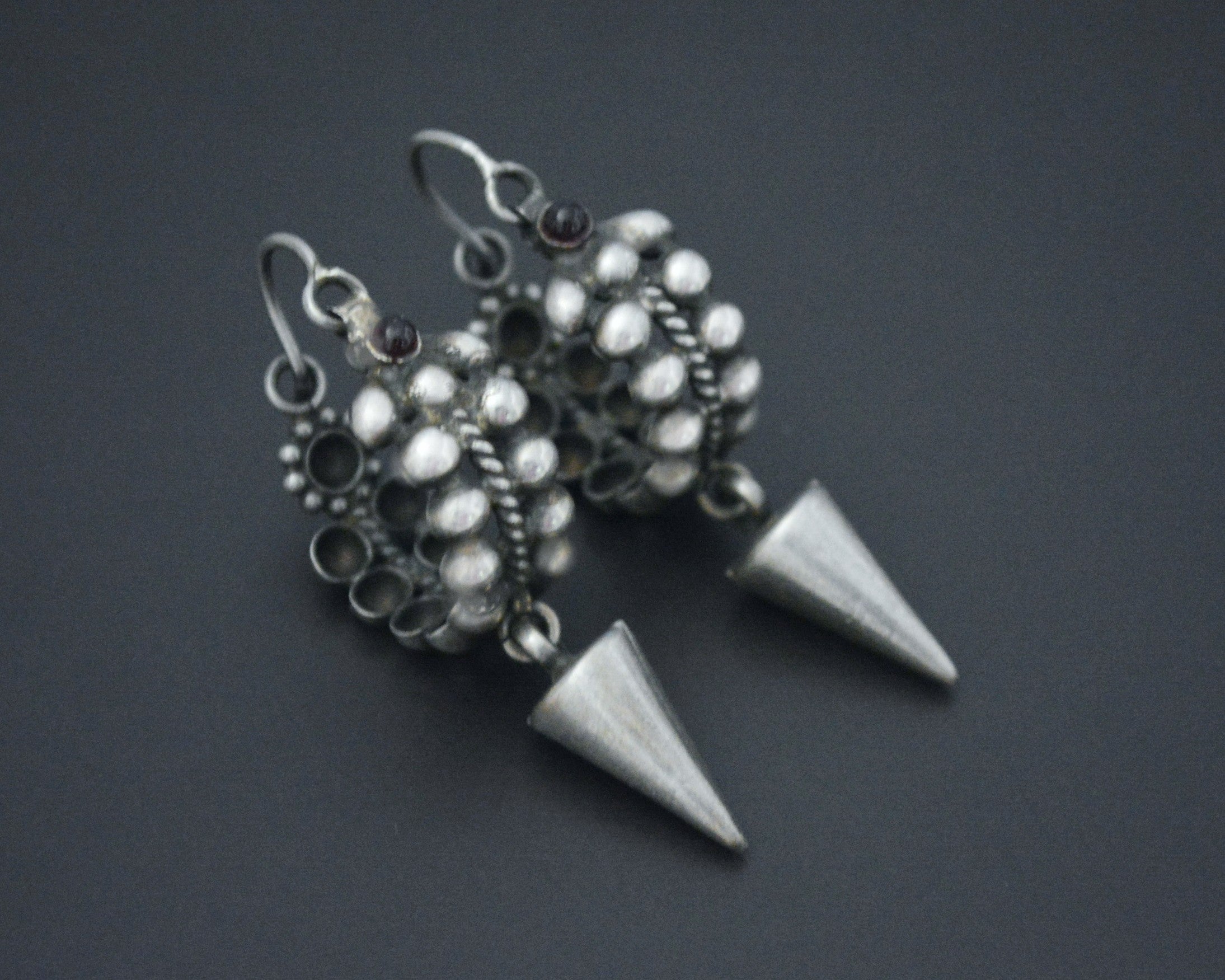 Ethnic Spike Hoop Earrings with Garnet