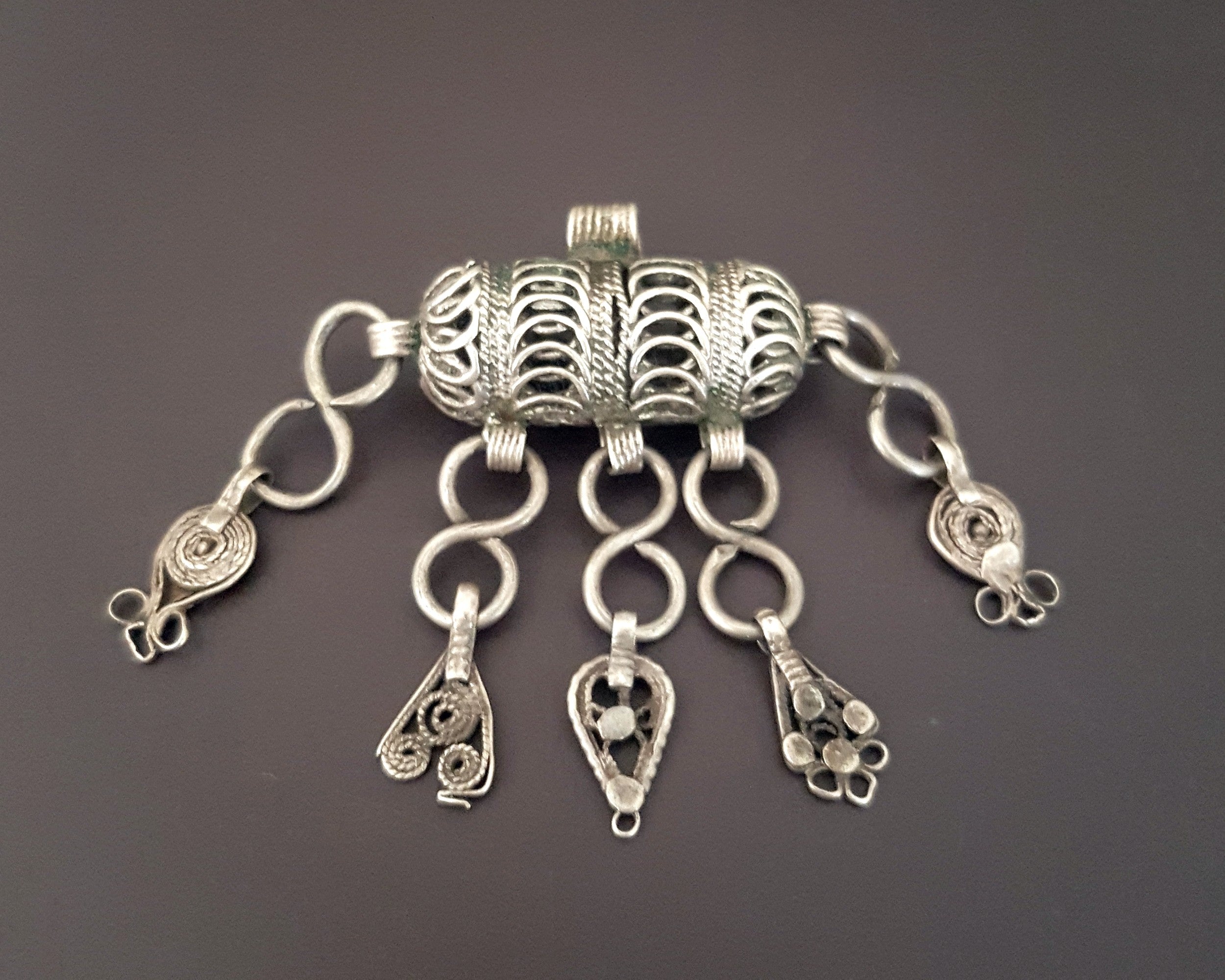 Yemeni Silver Hirz Pendant with Dangles