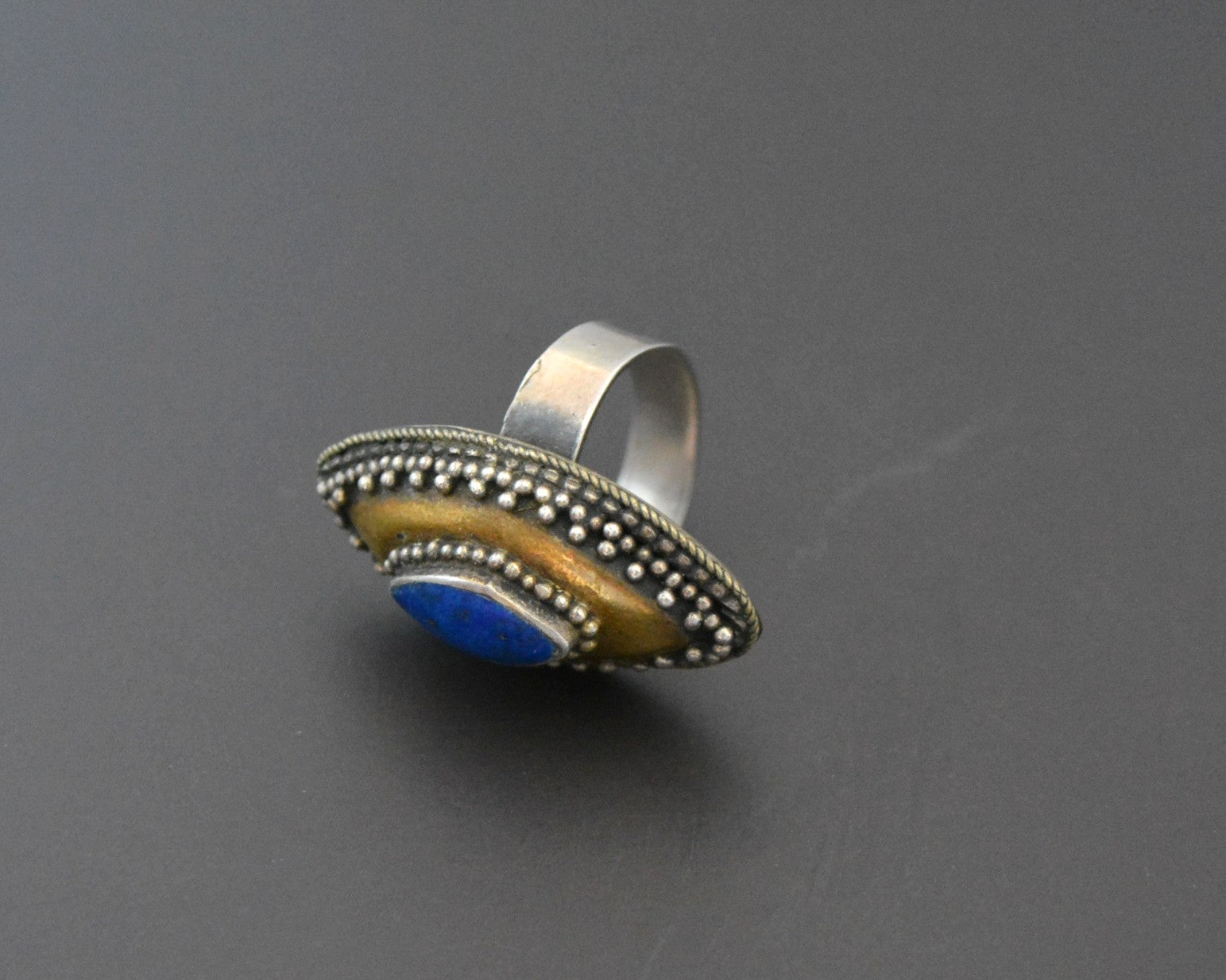 Kazakh Lapis Lazuli Silver Gilded Ring - Size 7.25