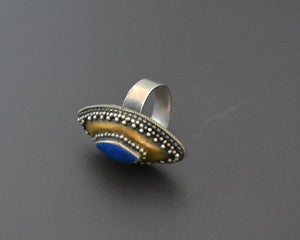 Kazakh Lapis Lazuli Silver Gilded Ring - Size 7.25