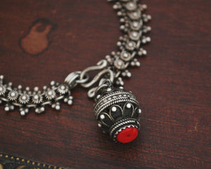 Ethnic Indian Link Bracelet with Filigree Coral Charm