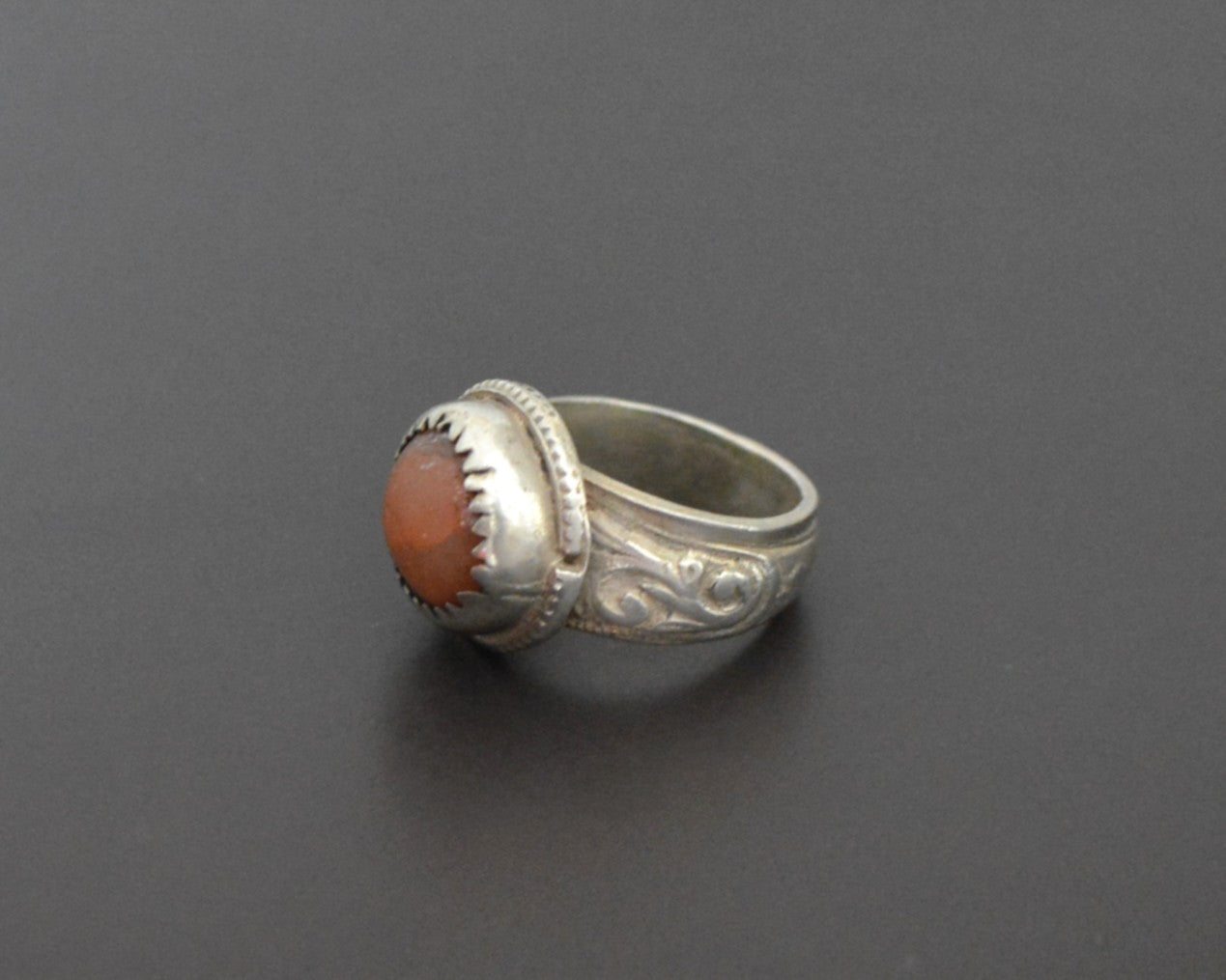 Middle Eastern Carnelian Silver Ring - Size 6.75