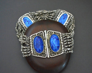 Ethnic Lapis Lazuli Filigree Link Bracelet with Pin