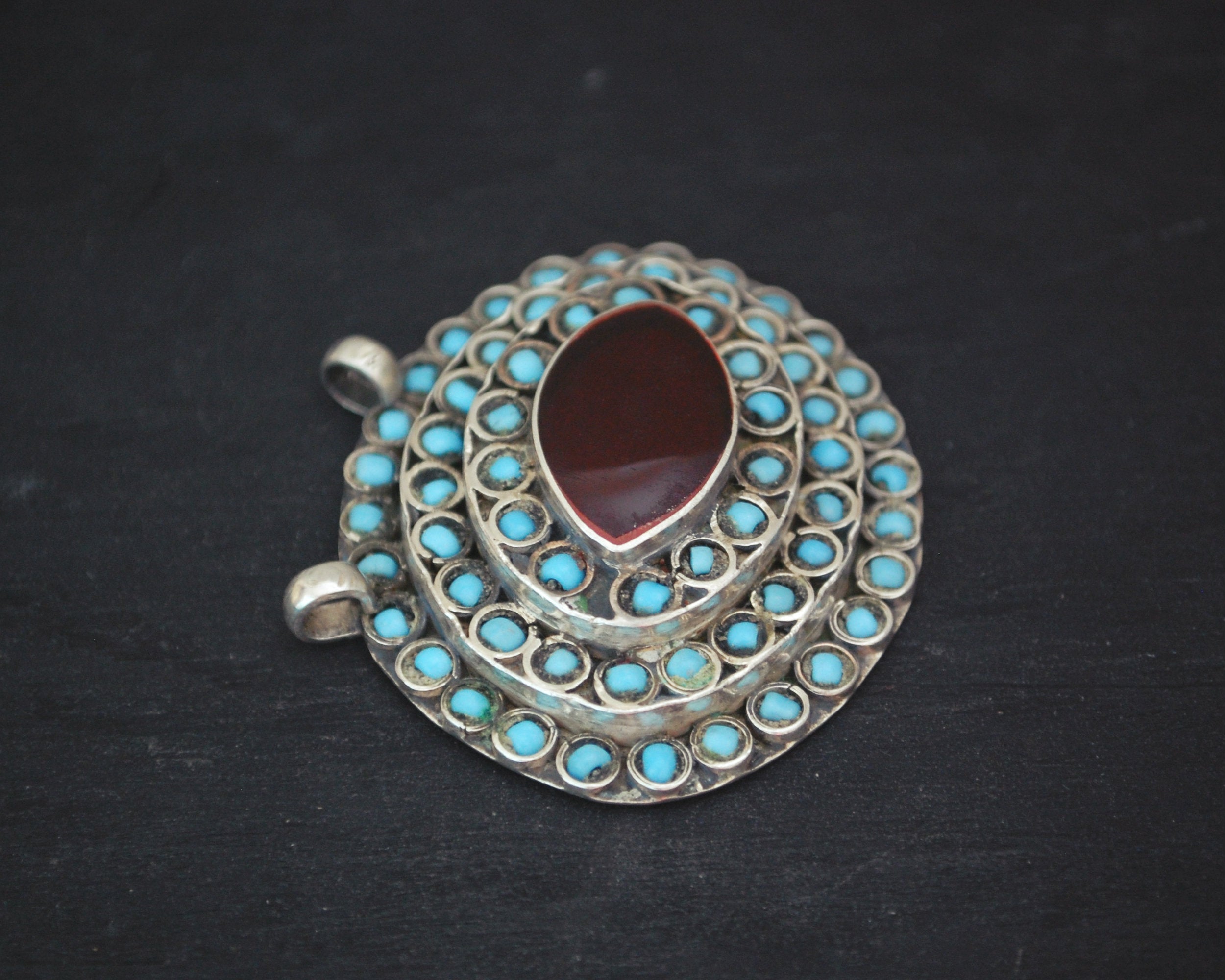 Turkmen Pendant with Carnelian and Turquoise