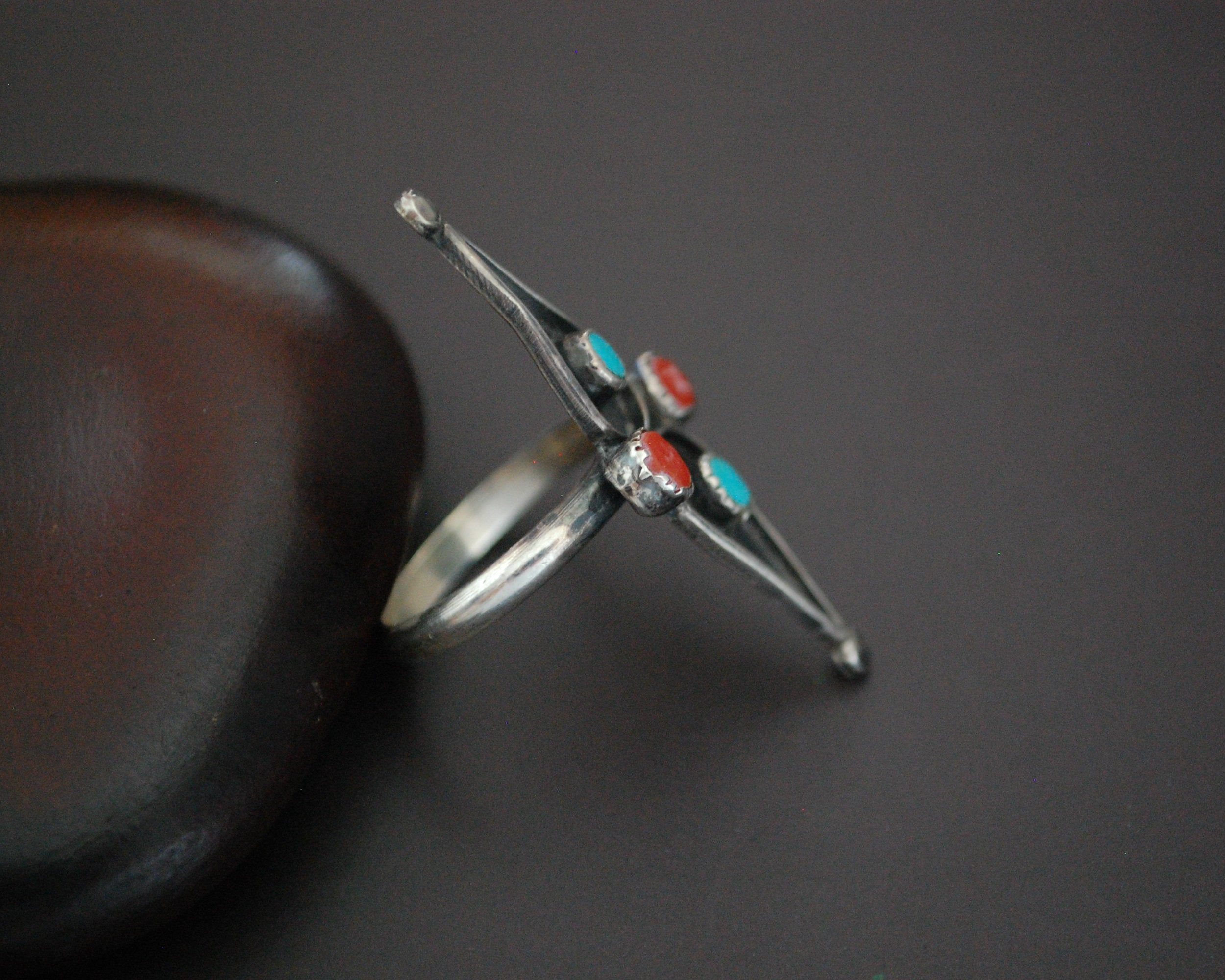 Native American Coral Turquoise Ring - Size 8