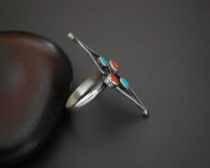 Native American Coral Turquoise Ring - Size 8