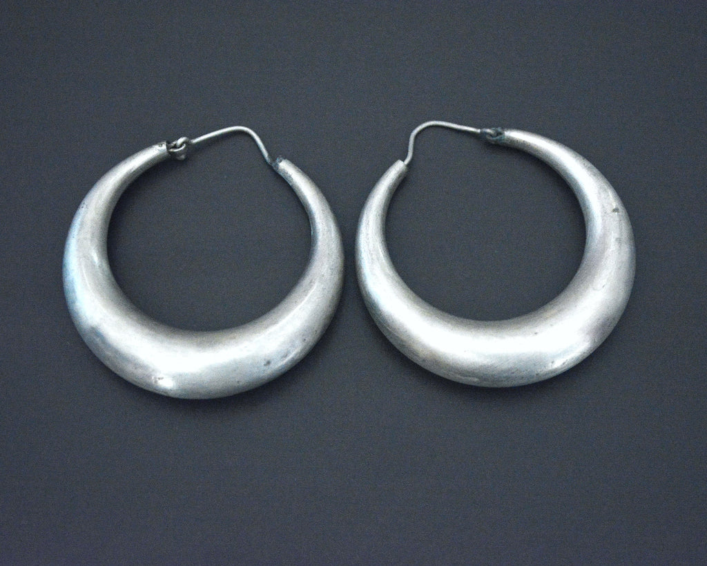 Ethnic Hoop Earrings with Brushed Matte Surface - LARGE