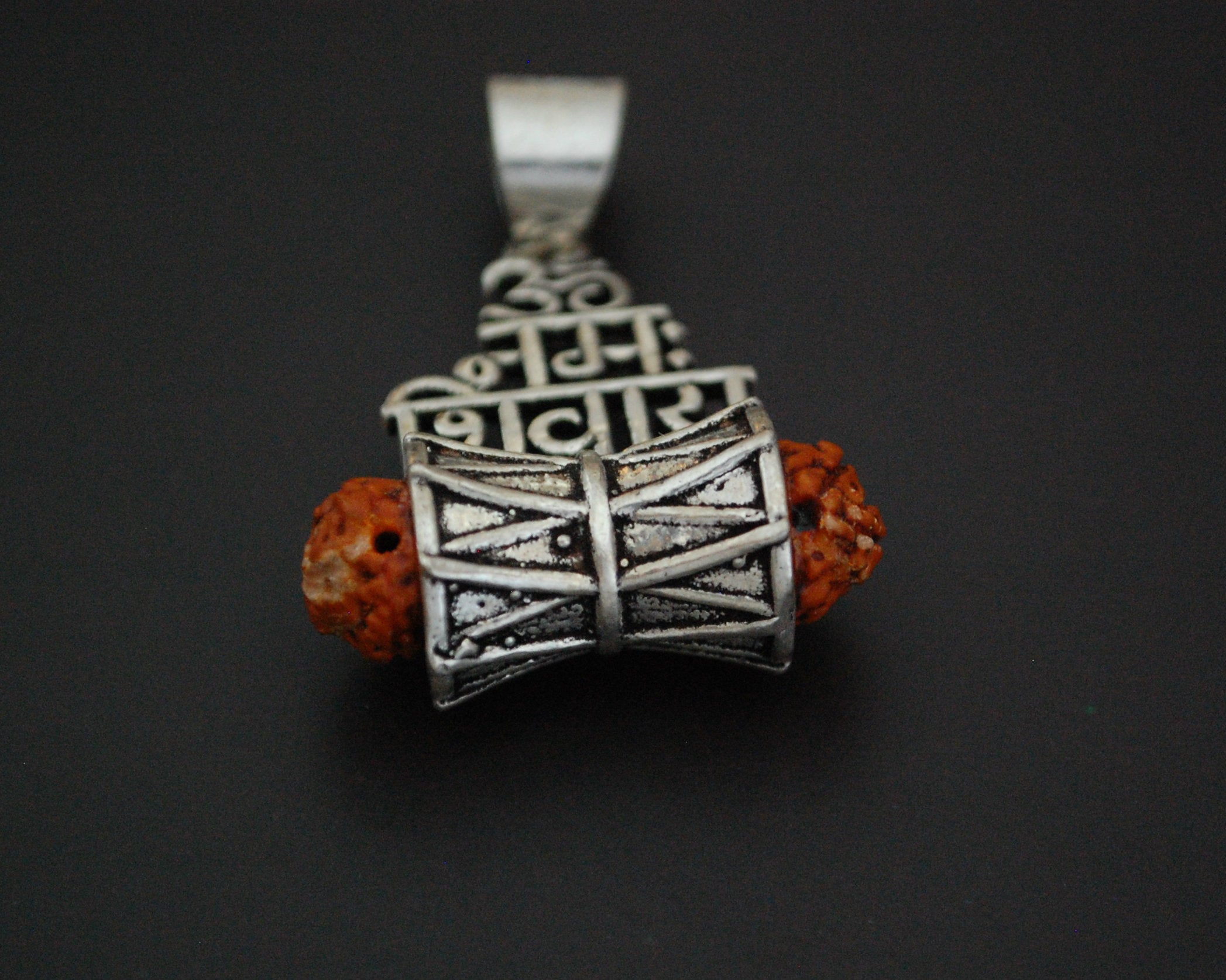 Rudraksha Shiva Mantra Pendant with Silver Cap