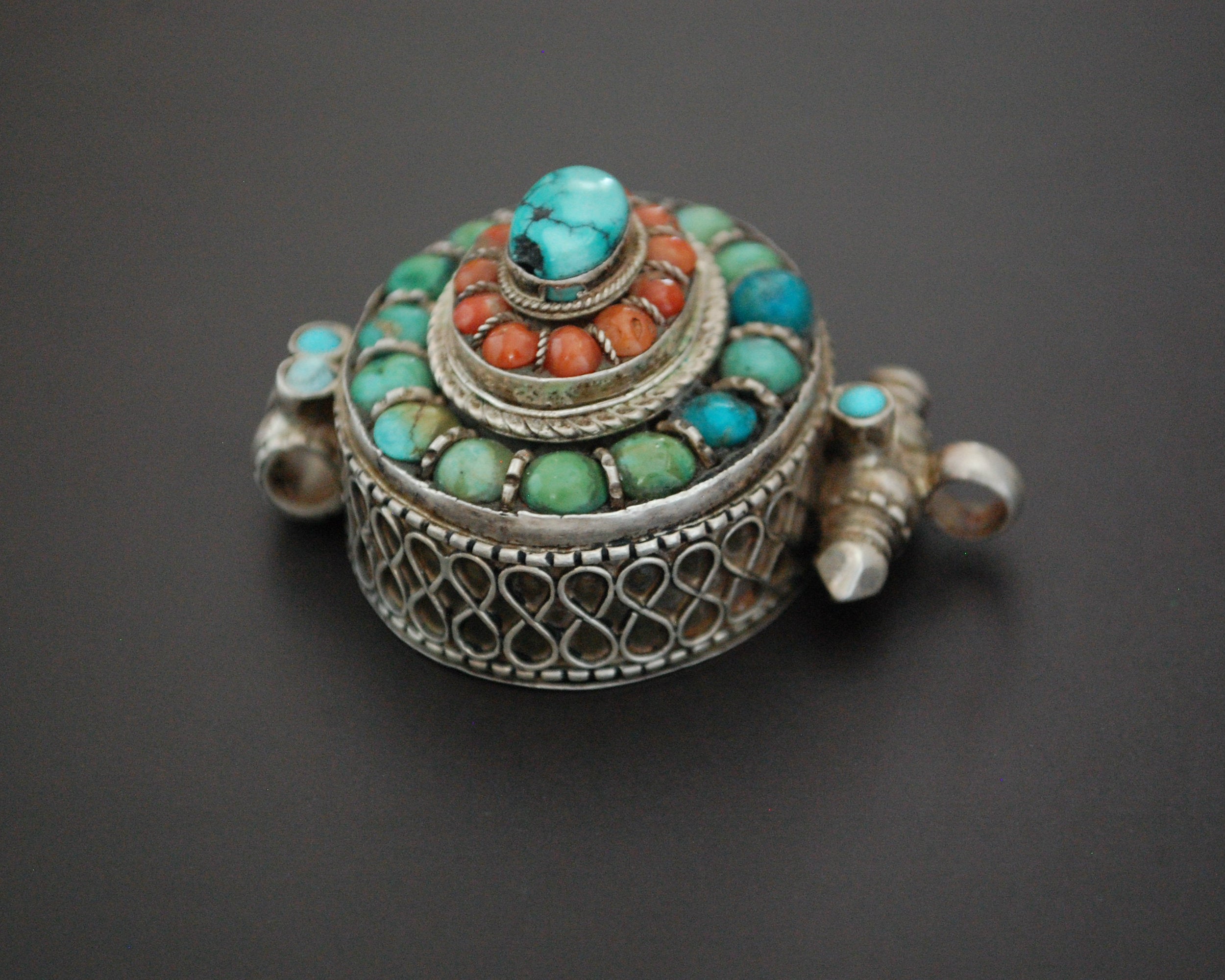 Tibetan Gau Box with Coral and Turquoise