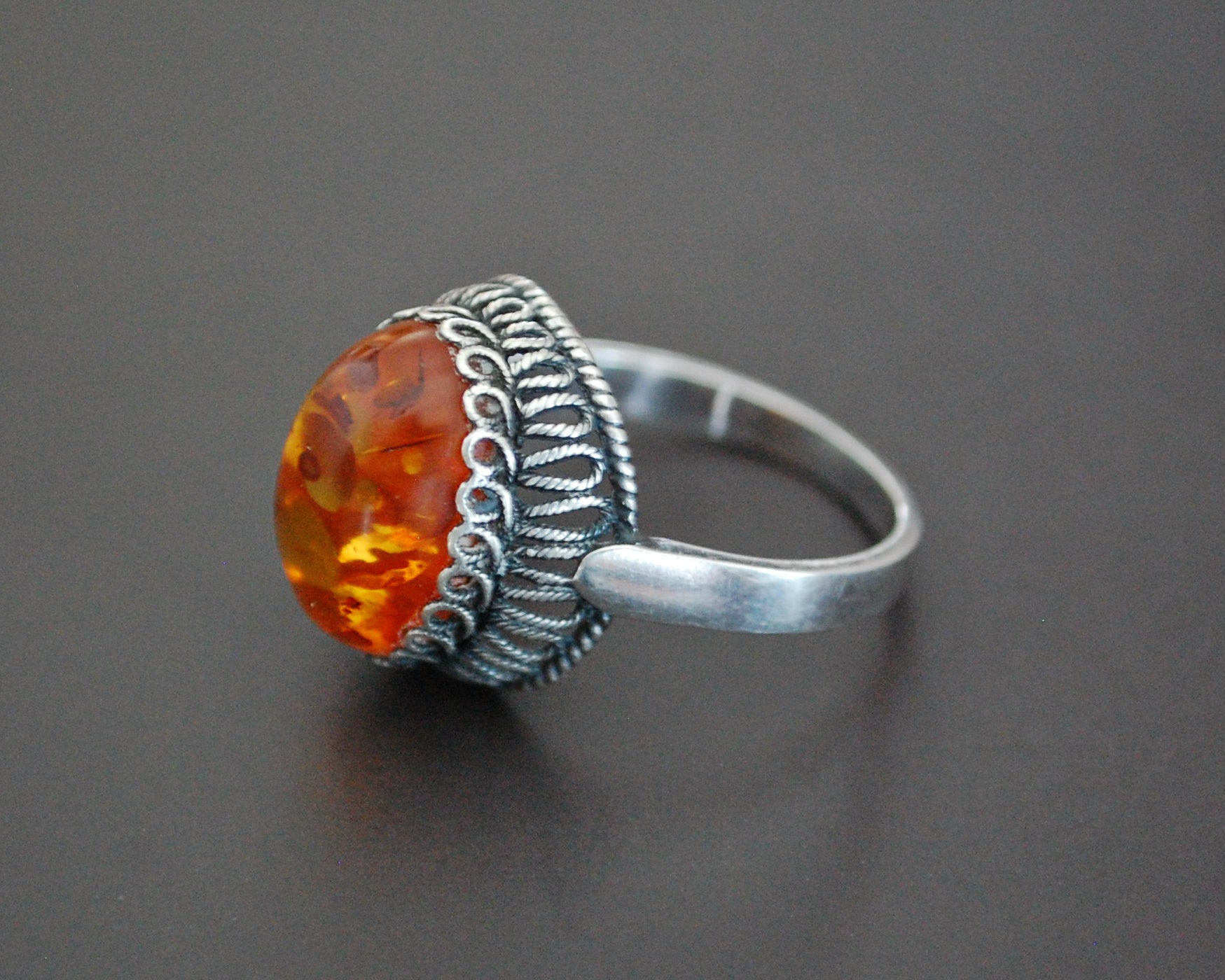 Ethnic Amber Ring - Size 7.5