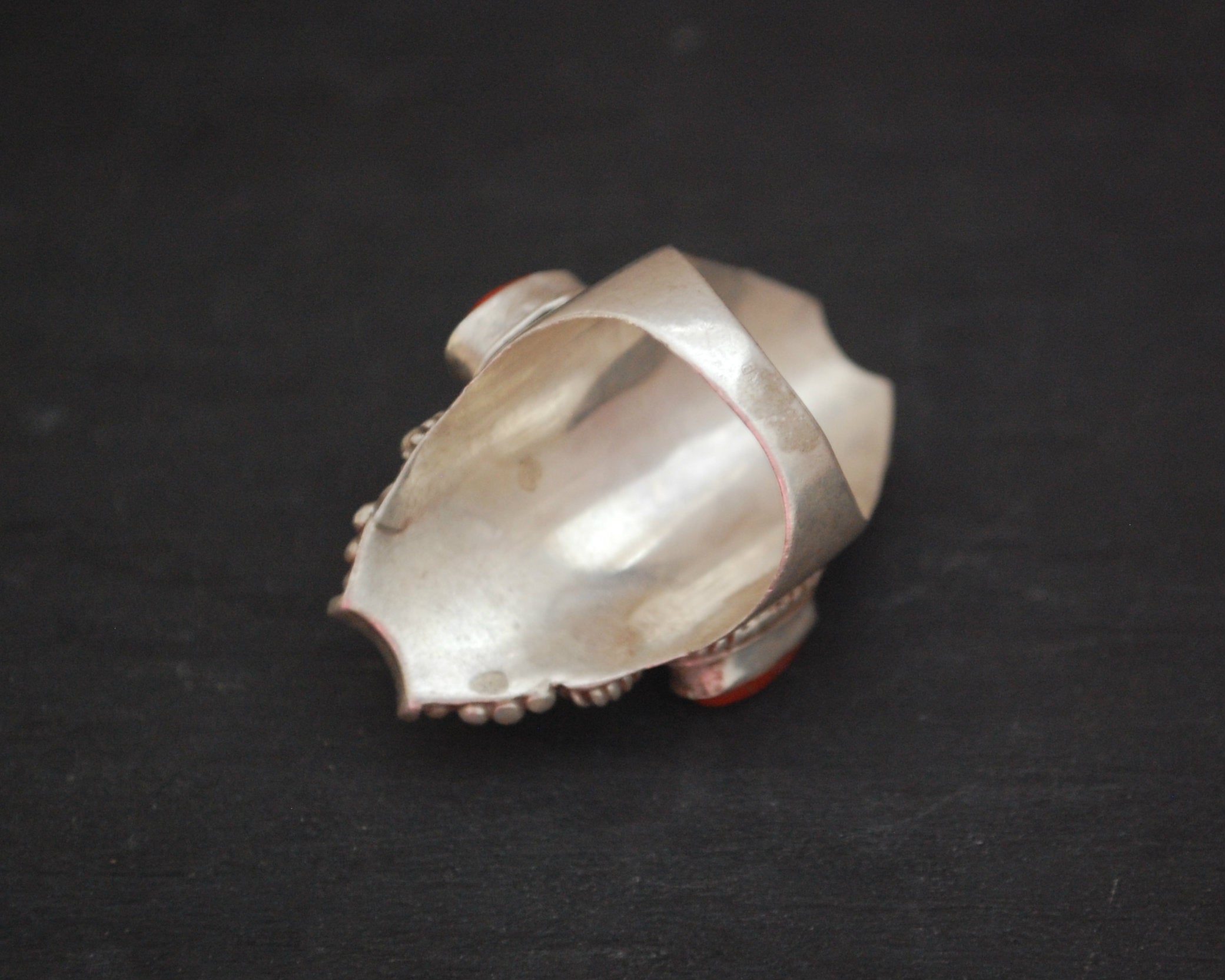 Large Nepali Coral Saddle Ring - Size 9