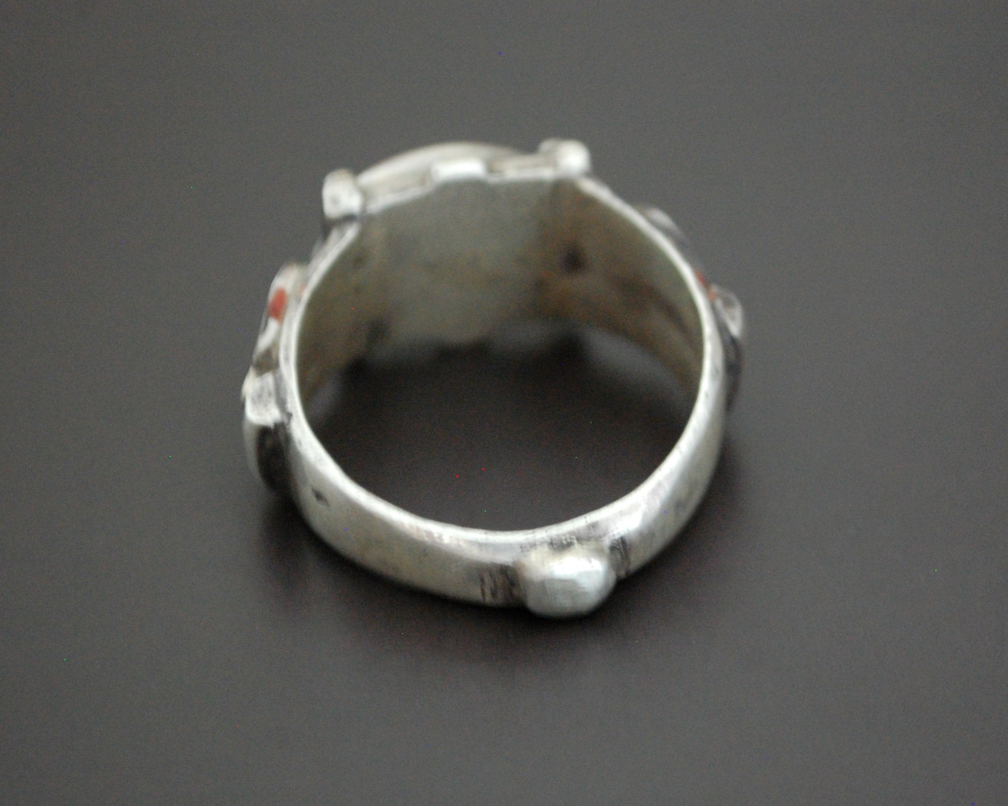 Old Afghani Coral and Carnelian Ring - Size 10.5