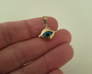 Turkish Evil Eye 14K Gold Pendant - Gold Backing