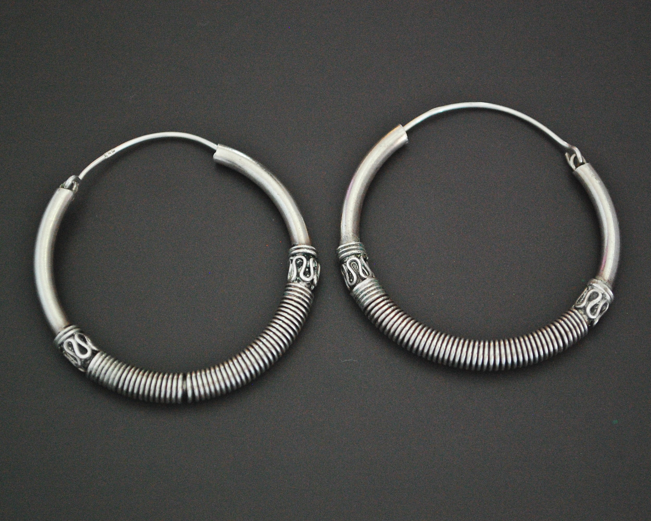 Large Ethnic Bali Hoop Earrings with Wire Work