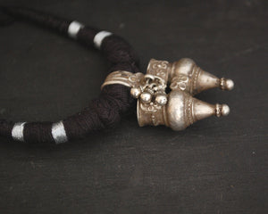Tribal Gujarati Silver Necklace on Cotton Cord