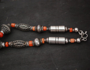Old Coral Silver Beads Necklace
