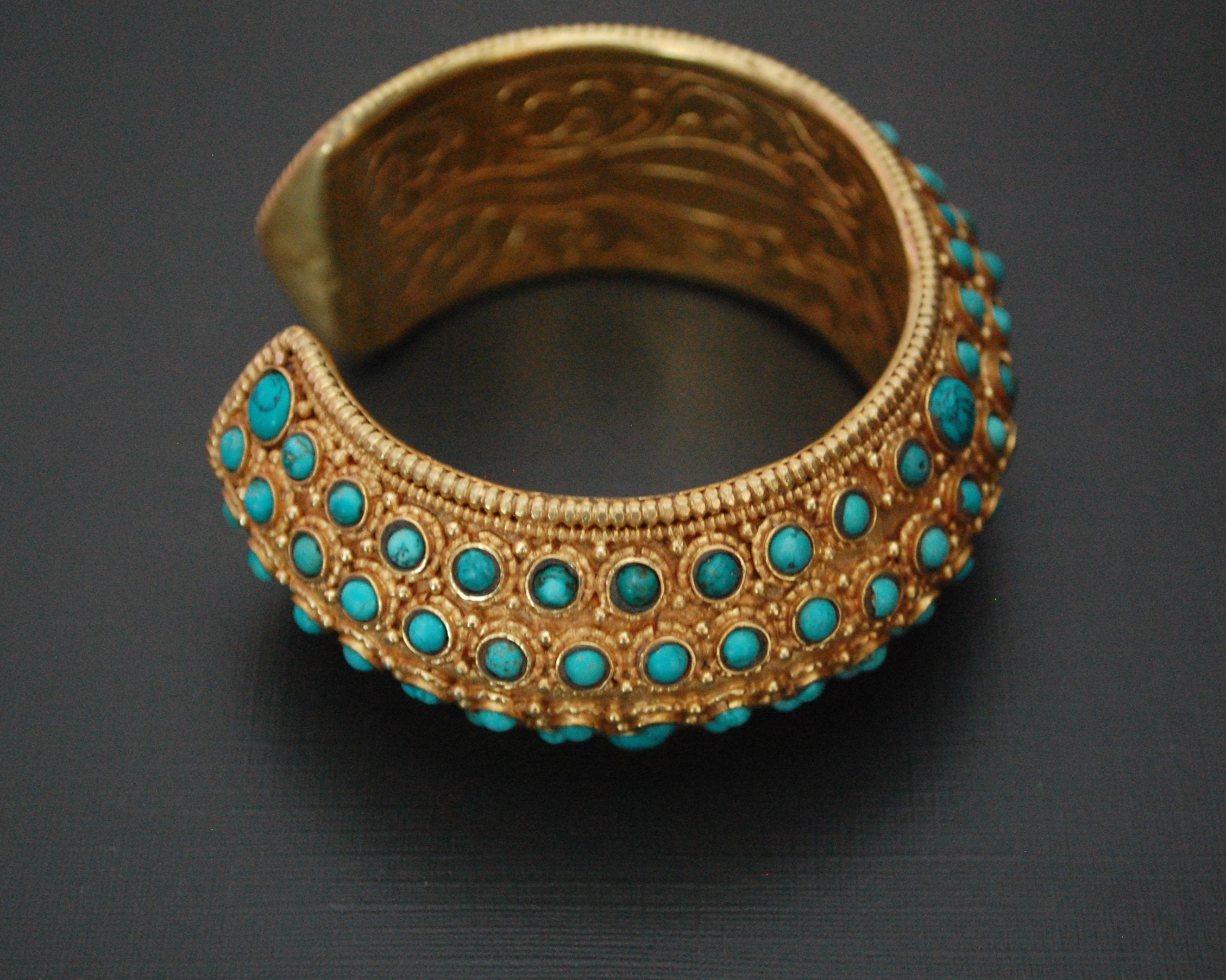 Gilded Nepali Cuff Bracelet with Turquoises