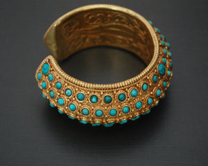 Gilded Nepali Cuff Bracelet with Turquoises