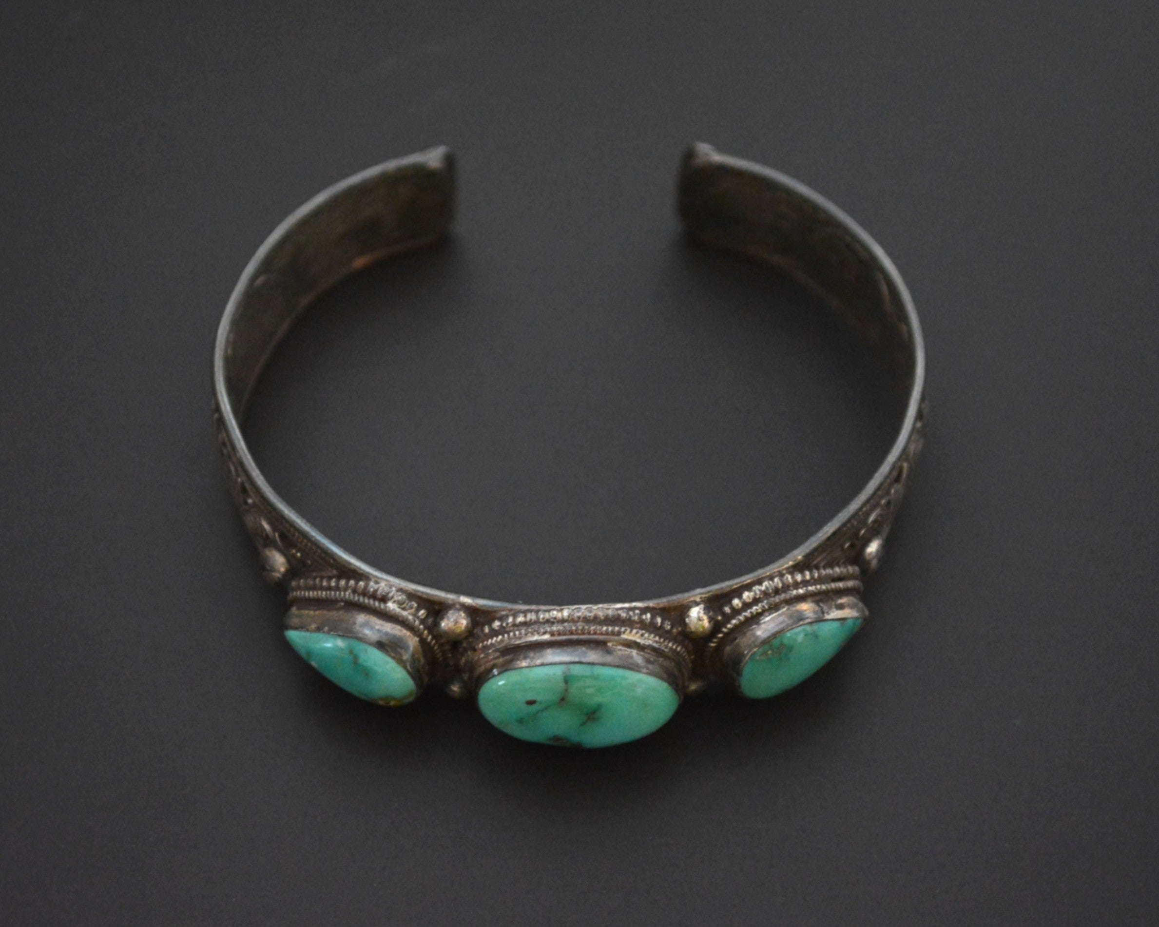 Nepali Turquoise Cuff Bracelet with Filigree Work