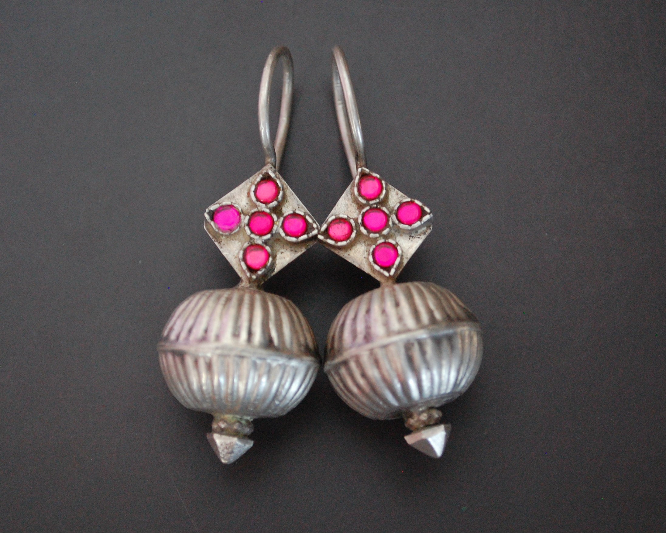 Antique Afghani Earrings with Pink Glass