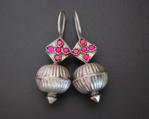 Antique Afghani Earrings with Pink Glass