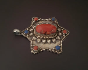 Nepali Star Pendant with Coral and Lapis Lazuli