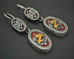Vintage Kazakh Silver Gilded Earrings with Deer
