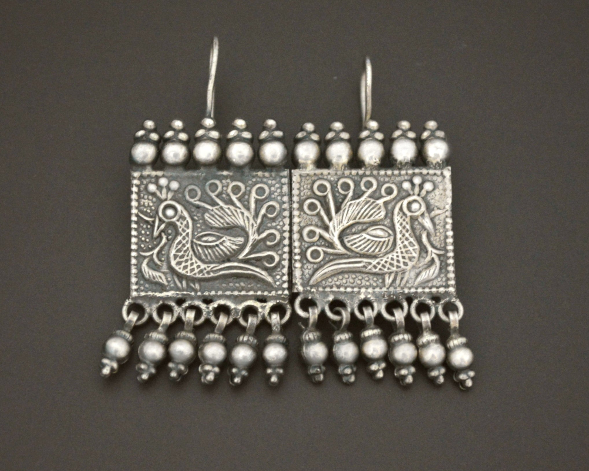 Rajasthani Silver Peacock Earrings with Bells