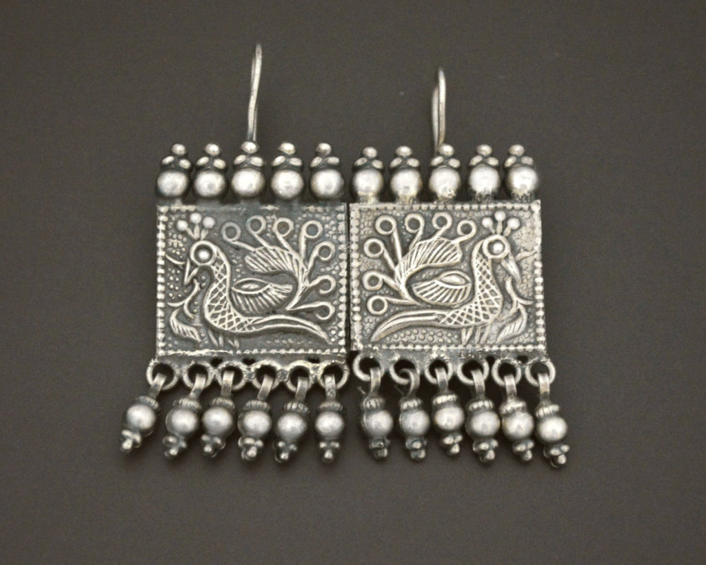 Rajasthani Silver Peacock Earrings with Bells
