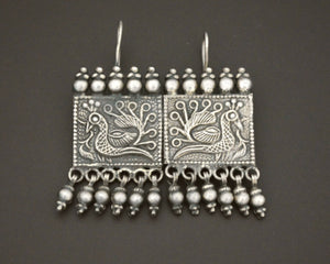 Rajasthani Silver Peacock Earrings with Bells