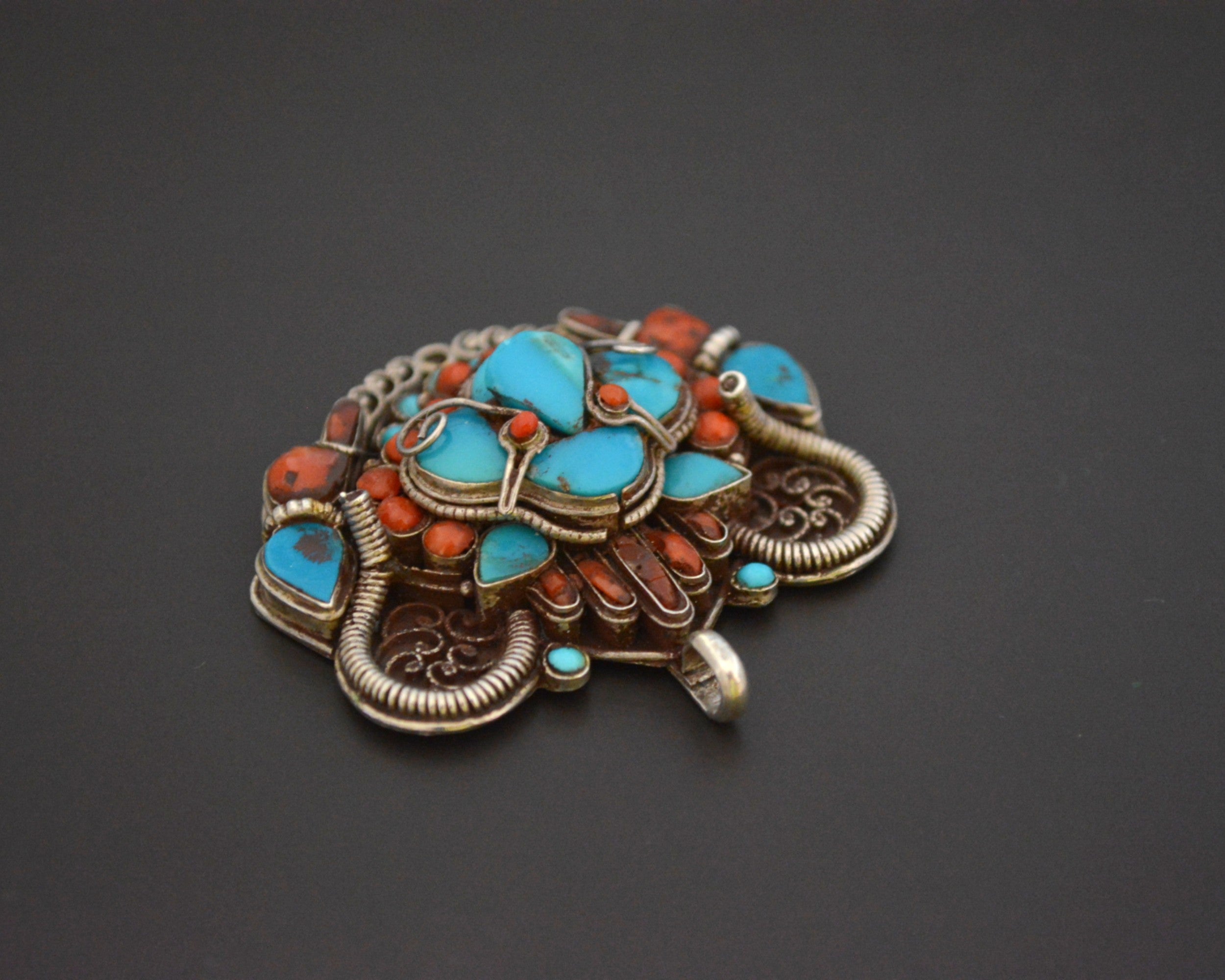 Tibetan Nepali Turqouise Coral Zeeba Pendant