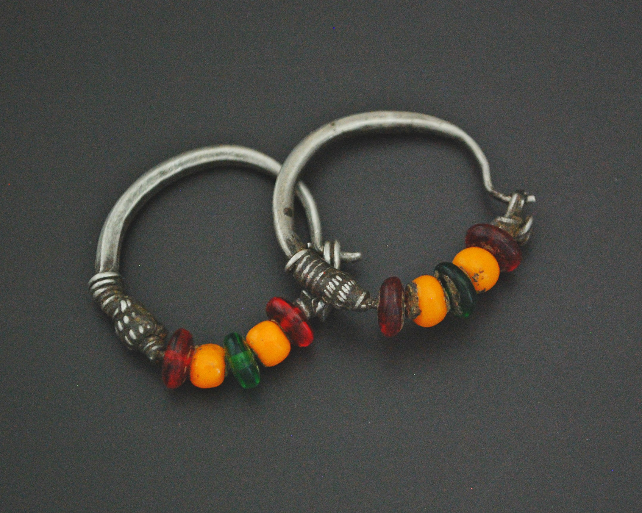 Tribal Indian Hoop Earrings with Colorful Beads