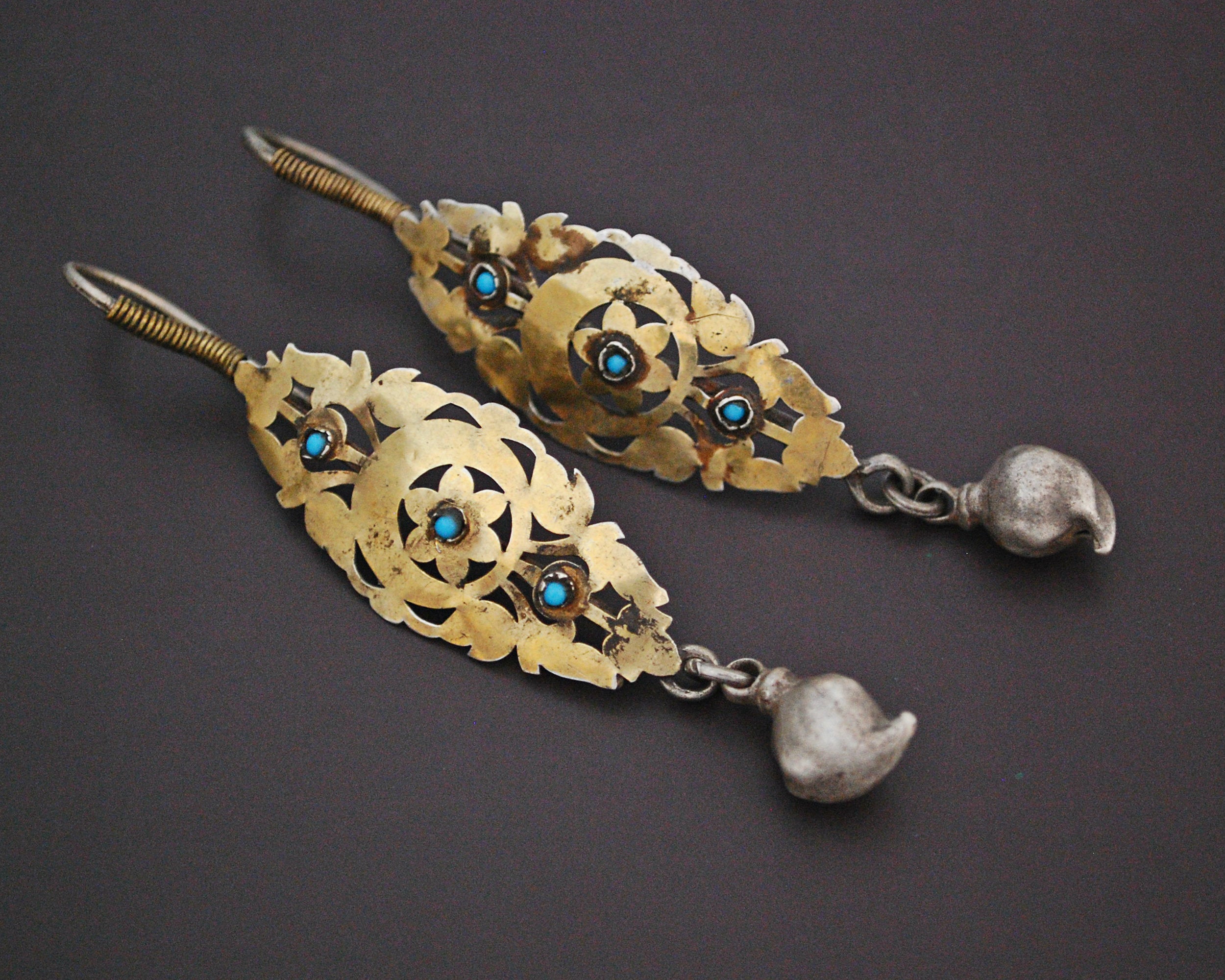 Vintage Afghani Silver Gilded Earrings