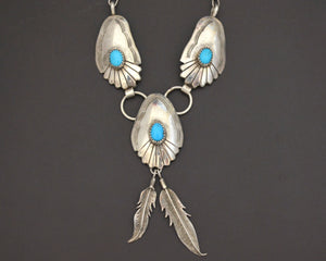 Native American Navajo Virgil Begay Turquoise Feathers Necklace
