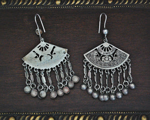 Egyptian Silver Lotus Earrings with Dangles