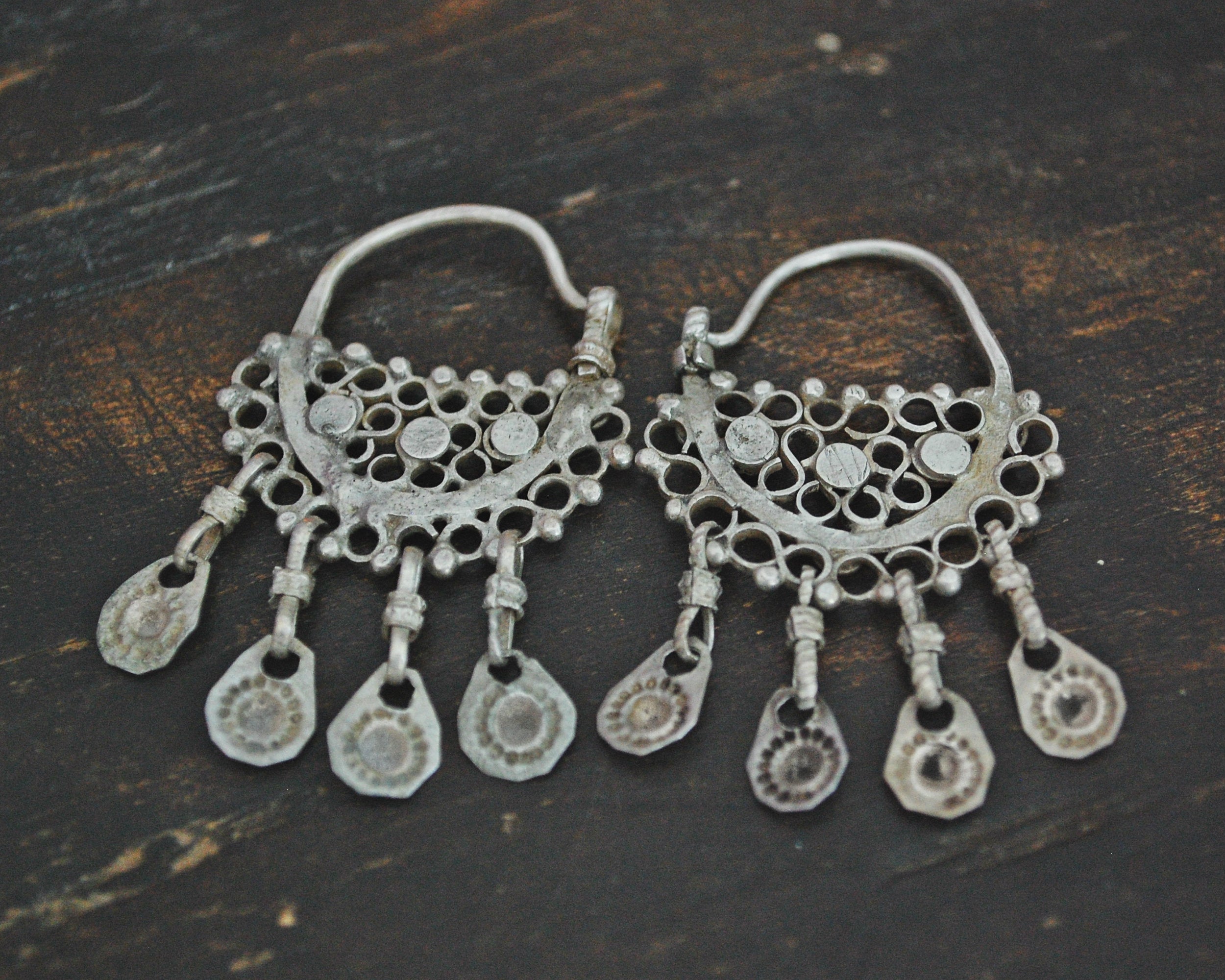 Antique Afghani Hoop Earrings with Tassels