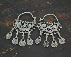 Antique Afghani Hoop Earrings with Tassels