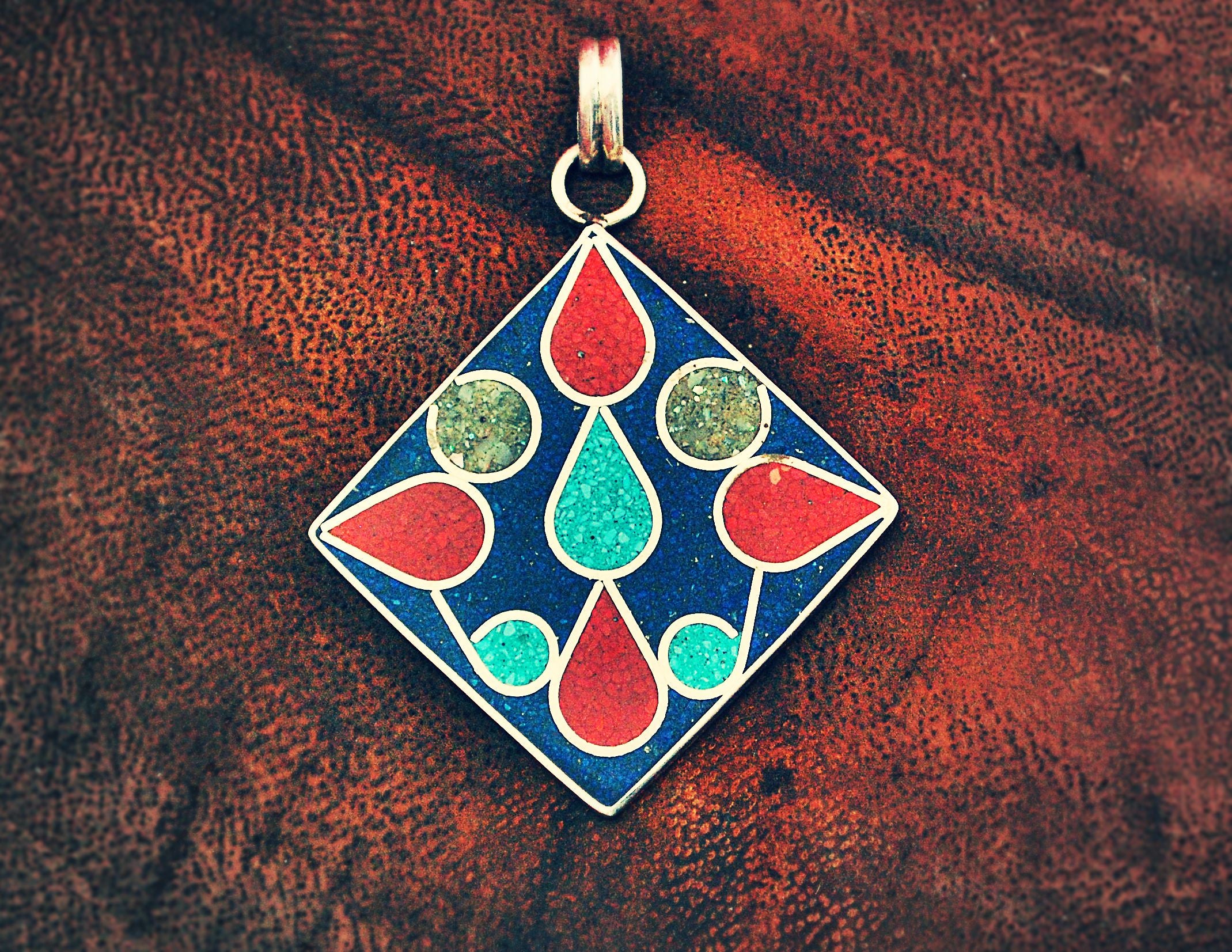 Ethnic Multistone Inlay Pendant from India