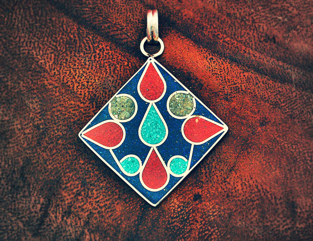 Ethnic Multistone Inlay Pendant from India