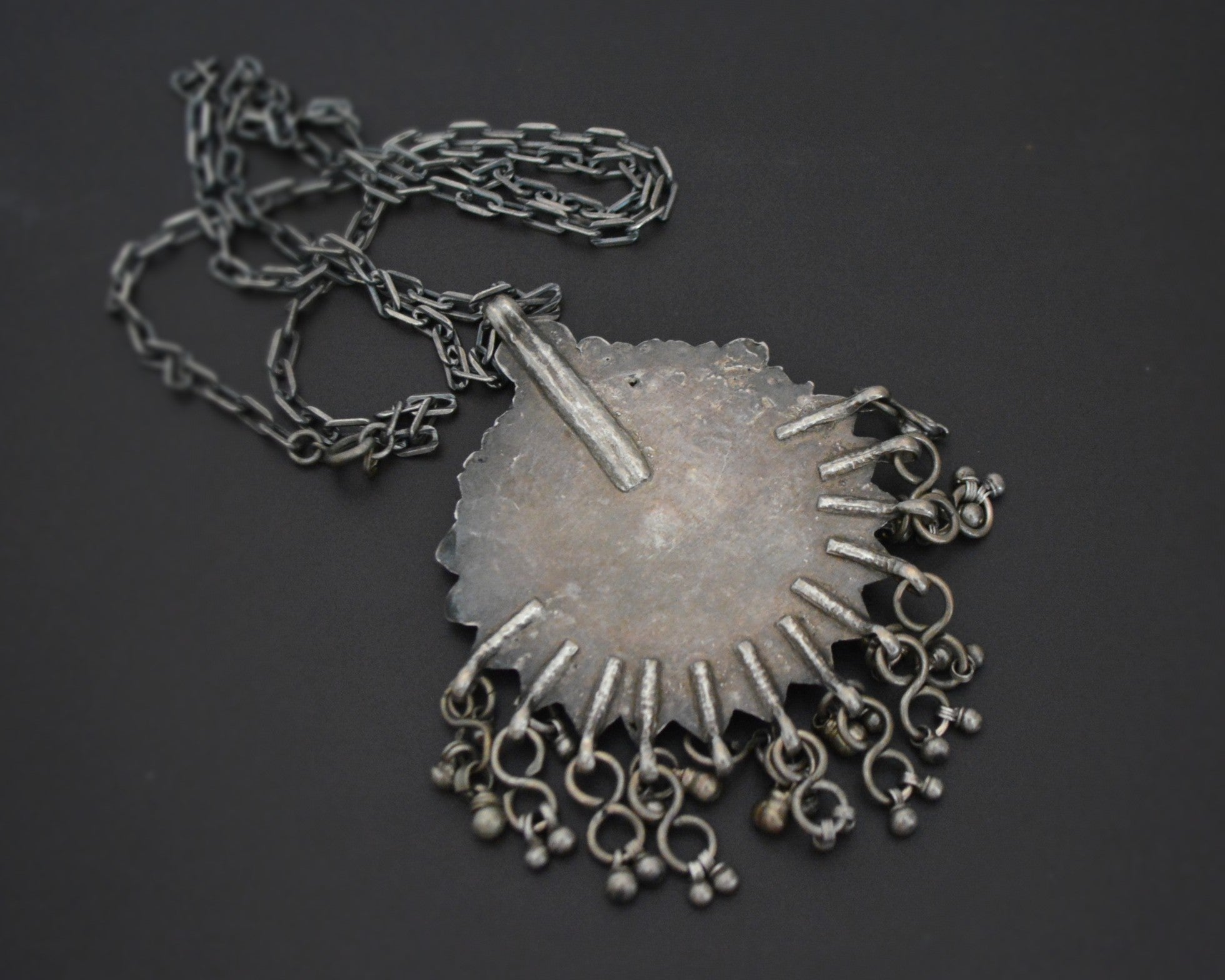 Yemeni Filigree Coral Pendant with Dangles on Silver Chain