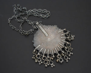 Yemeni Filigree Coral Pendant with Dangles on Silver Chain