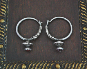 Afghani Poppy Hoop Earrings with Pink Glass