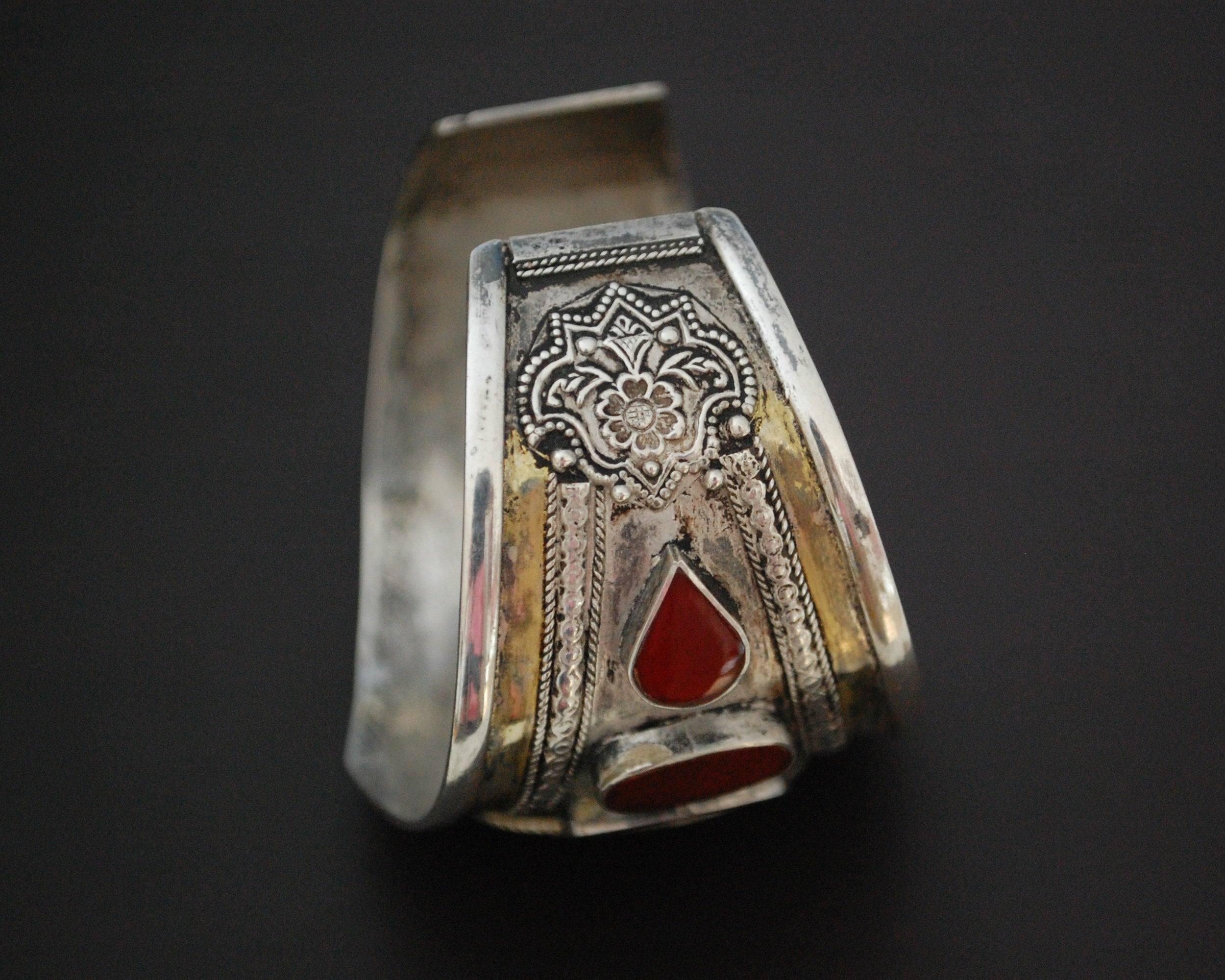 Afghani Turkmen Carnelian Gilded Cuff Bracelet