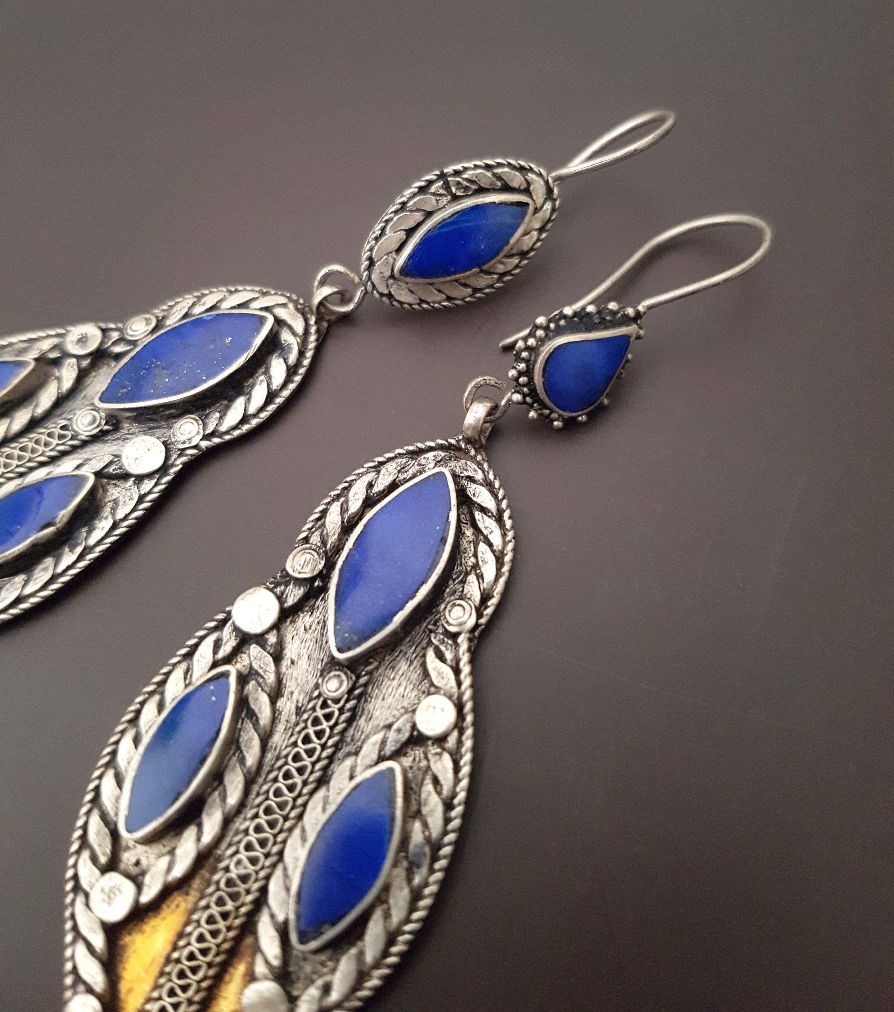 Vintage Turkmen Earrings with Lapis Lazuli
