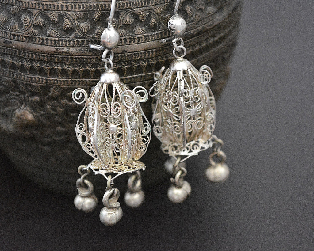 Ethnic Filigree Dangle Earrings with Bells