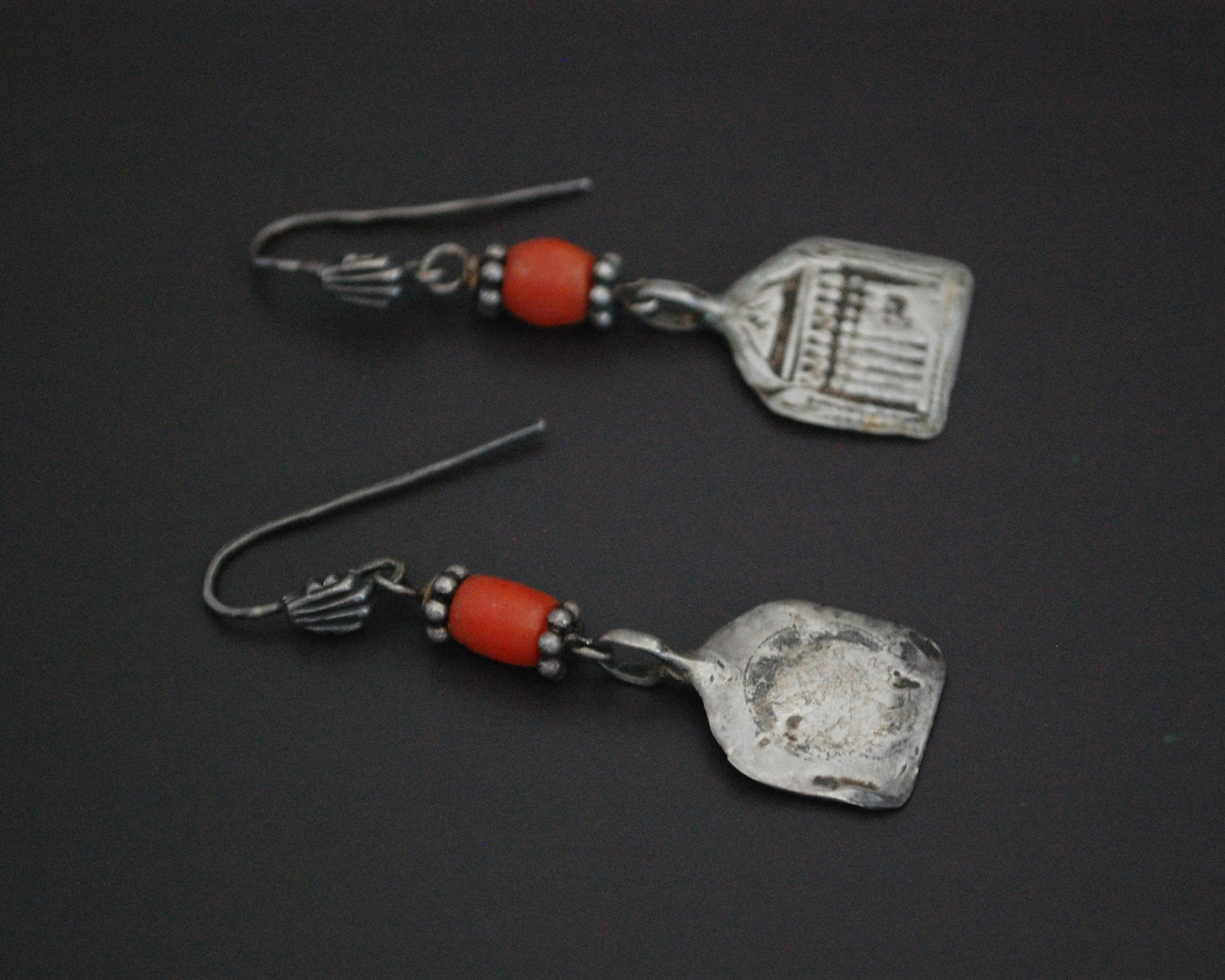 Old Hindu Amulet Sapta Matrikas Coral Earrings