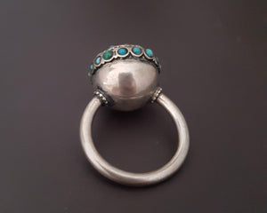 Central Asian Turquoise Garnet Silver Ring - Size 8