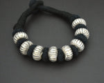 Rajasthani Silver Wax Beads Cotton Bracelet - Black - MEDIUM