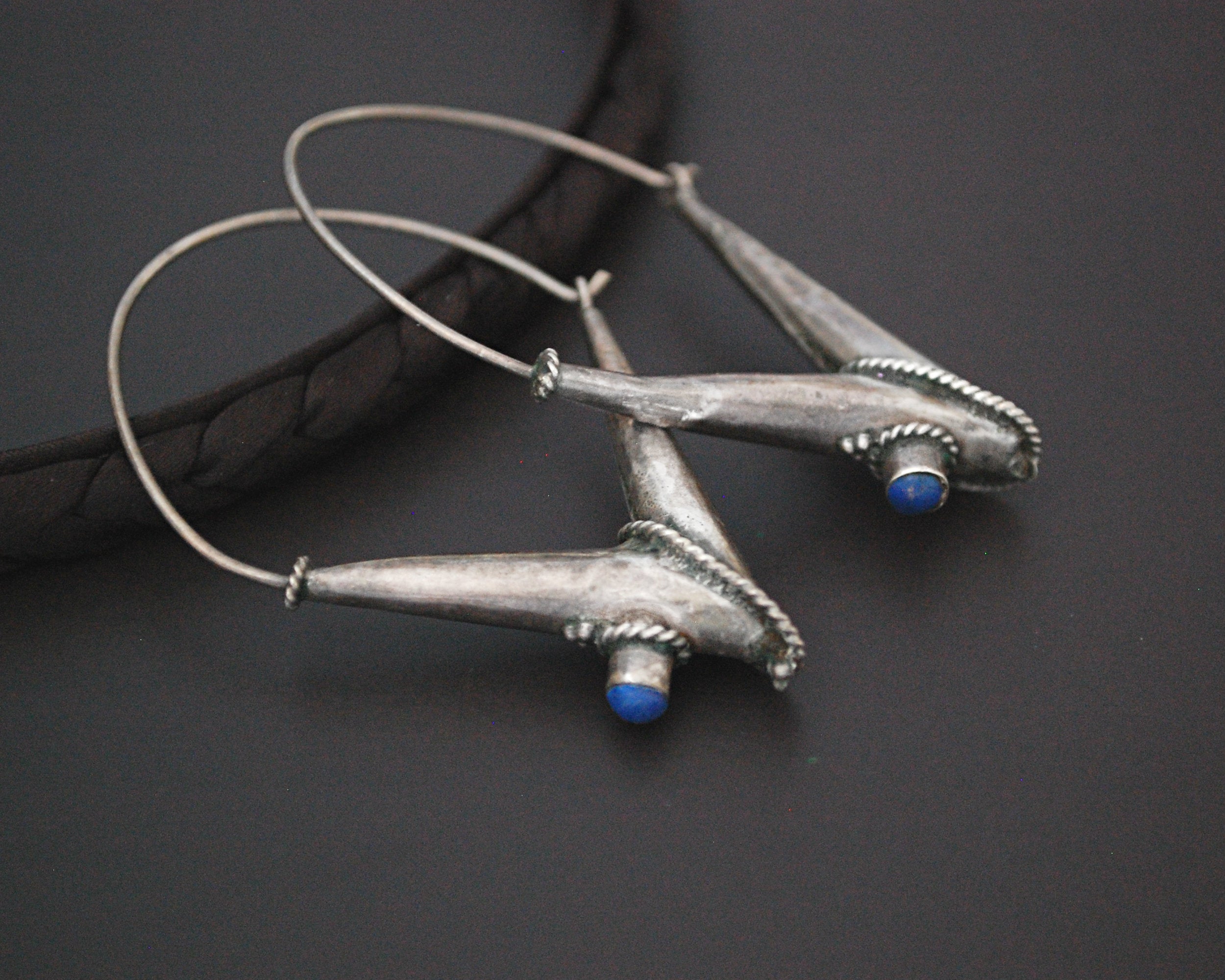 Ethnic Lapis Lazuli Hoop Earrings - LARGE