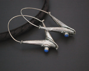 Ethnic Lapis Lazuli Hoop Earrings - LARGE